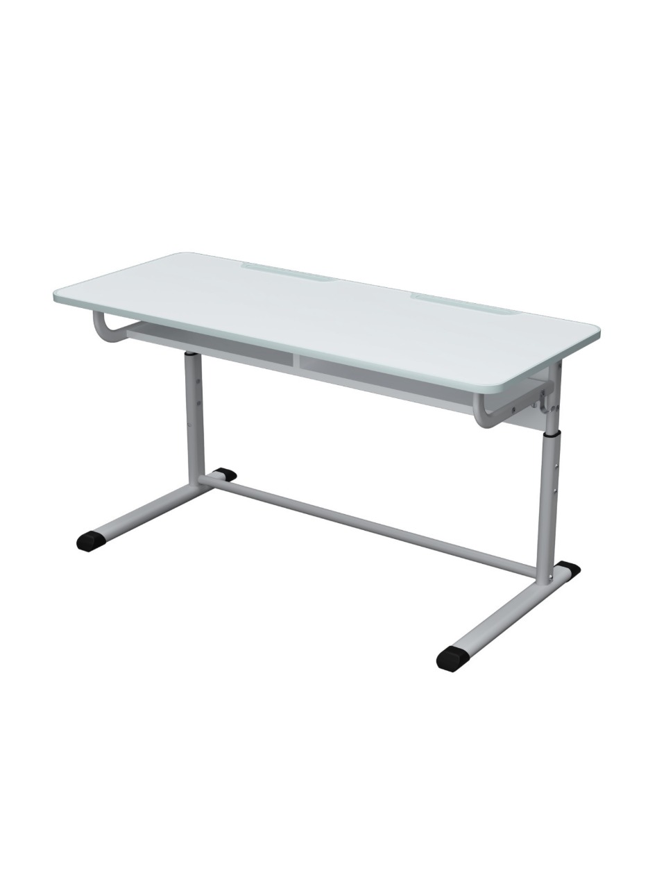 Стіл із стільницею ергономічної форми, з поліуретан. кромкою і пеналами, 2-місний, плоскоовальна труба, 1200х500х640-820мм АНШАР ГРУП